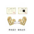 Gold Melt Textured Heart Stud Earrings Clear CZ Stone view 3
