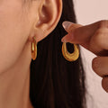 Thick U Shape Hoop Earrings Stainless Steel Gold Steel Tone view 1