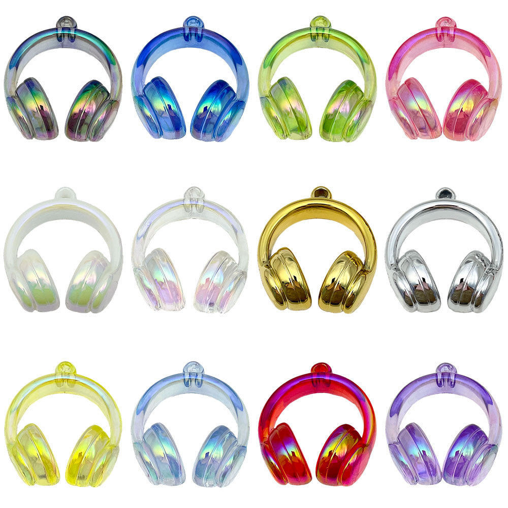 Transparent UV Iridescent Acrylic 3D Headphones Charm Pendant for DIY Keychain Jewelry