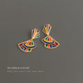 Gold Tone Multicolor Enamel Geometric Fan Drop Stud Earrings view 4