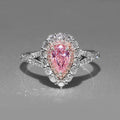 Pink Pear-Shaped Double-Halo Ring In Polished Silver Tone view 1