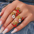 Daisy Ladybug and Strawberry Cherry Open Rings in Two Tones view 1