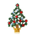 Green Crystal Christmas Tree Brooch Red Stones Gold Base view 1