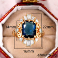 Gold Tone Deep Blue Rectangular Stone Ornate Statement Ring view 4