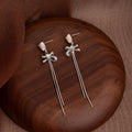 Pink Tulip Silver Bow Extra Long Bar Stud Earrings view 4