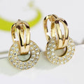 Pave Open-Circle Huggie Drop Earrings In Two Metal Tones view 2