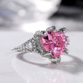 Pink Heart CZ Silver Tone Ring Clear Side Accents Sizes 6-10 view 3
