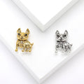 Crystal French Bulldog Metal Brooch in Silver and Gold view 1