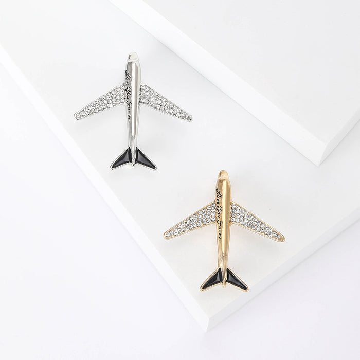 Crystal Airplane Brooch Love You Forever Gold Silver