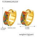 Pave Zircon Wide Huggie Hoop Earrings Gold Steel Multicolor view 9