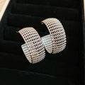 Pair of Metal Tone Wide Crystal Mesh C-Shaped Hoop Earrings view 6