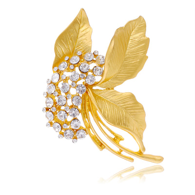Front view of the gold flower spray metal brooch