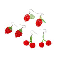 Red Beaded Fruit Drop Earrings Cherry Raspberry Strawberry view 5