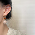 Gold Irregular Stud Amber Disc Fluffy Pom Drop Earrings view 2