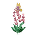 Butterfly on Flower Spike Enamel Brooch in Pink or Purple view 1