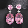 Pink Oval and Square Crystal Drop Earrings in Silver Tone view 5