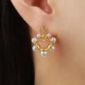 Gold Open Ring Pearl Cluster Stud Earrings Hammered Posts view 1