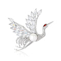 Silver Crystal Red Crowned Crane Brooch White Pearl Body view 5