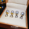 Pearl and Clear Crystal Drop Stud Earrings in Two Tones view 1