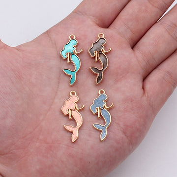 Enamel Mermaid Charms in Four Colors with Gold Tone Edges