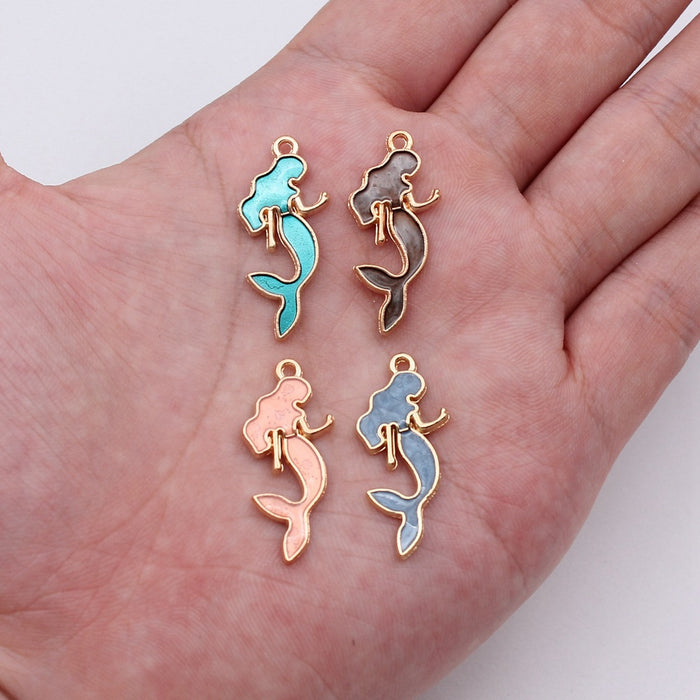 Enamel Mermaid Charms in Four Colors with Gold Tone Edges