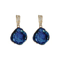 Blue Crystal Geode Drop Earrings Gold Baguette CZ Posts view 5