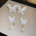 White Butterfly Drop Earrings And Gold Butterfly Necklace view 7