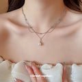 Silver Double Layer Wave Chain Pearl Drop Necklace view 3
