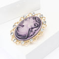 Crystal Frame Cameo Woman Brooch in White Black or Purple view 3