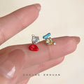 Asymmetric Mini Stud Earrings Clear Yellow Stone Red Blue Enamel view 2