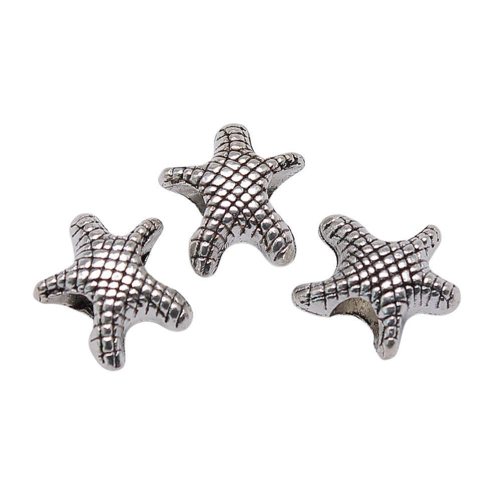 14x13x7mm 1.9g Antique Silver Zinc Alloy Starfish Large Hole Beads for Bracelet DIY Jewelry Making