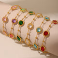 Gold Czech Glass Oval Round Bezel Bracelet Six Colors view 2