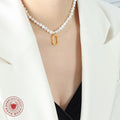 Freshwater Pearl Necklace with Gold Irregular Square Pendant view 3