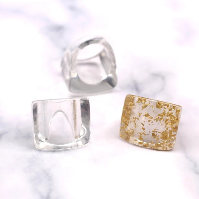 Clear Square Resin Open Rings with Gold Foil Option