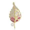 Openwork Gold Tone Leaf Brooch with Crystals in Three Colors view 1