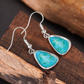 Antique Silver Turquoise Teardrop Cabochon Hook Drop Earrings view 3