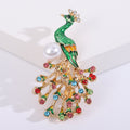 Gold Enamel Peacock Brooch Pearl Multicolor Rhinestone Tail view 6