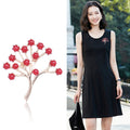 Red Bead Tree Brooch in Polished Rose Gold Tone Metal view 3