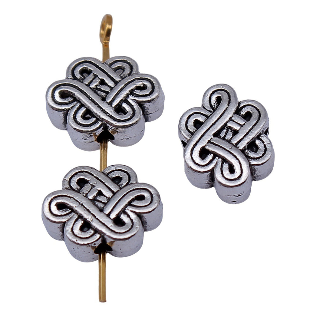 12x9.3x5.2mm 2g Antique Silver Zinc Alloy Chinese Knot Small Hole Beads for DIY Bracelet Jewelry Making