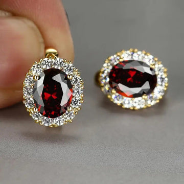 Colored Oval Halo Hinged Hoop Earrings In Five Stone Colors