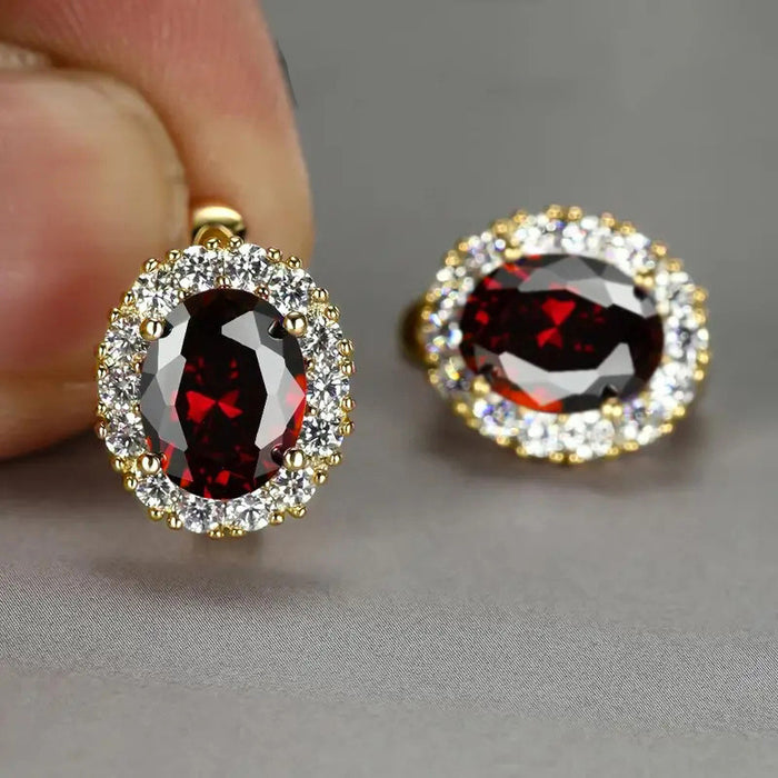 Colored Oval Halo Hinged Hoop Earrings In Five Stone Colors