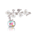 Silver Tone Floral Branch Pearl Look Square Crystal Brooch Pin view 1