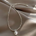 Silver Chip Bead White Pearl Drop Choker Necklace Piece view 6