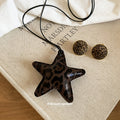 Leather Leopard Star Pendant Necklace Round Stud Earrings view 1