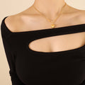 Gold Double Chain Necklace With Plump 3D Heart Pendant view 4