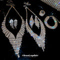 Silver Rhinestone V Tassel Necklace Drop Earring 2-Piece Set view 1