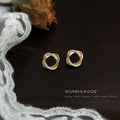 Gold Twisted Hollow Circle Crystal Pave Stud Earrings view 1