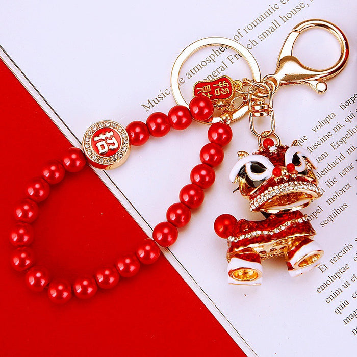 Chinese Fortune Charm Keychain Collection with Red Bead Loops