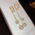 Gold Tone Pearl Linear Drop Earrings In Two Designs view 4