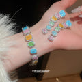 Multicolor Cushion Crystal Drop Earrings And Link Bracelet view 1